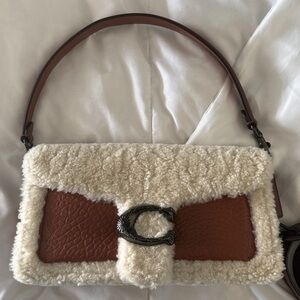 COACH Tabby 26 Brown Shearling Trimmed Shoulder Bag